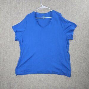 Croft & Barrow Womens Classic Blue Cotton Tee Shirt V-Neck Relaxed Fit Size 3X